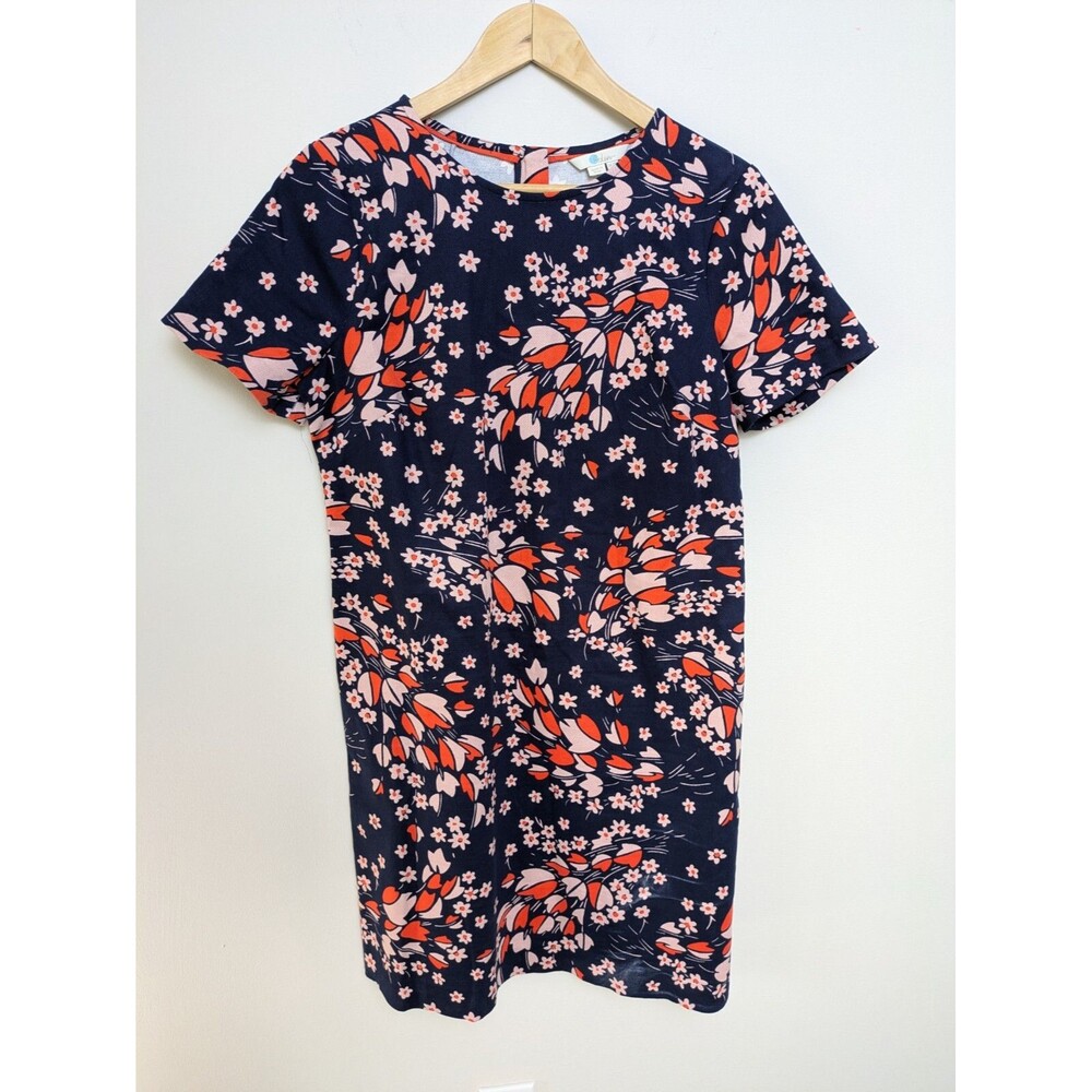 Boden Navy Floral Shift Dress SZ 8 Short Sleeve Classic Casual Cotton Vacation